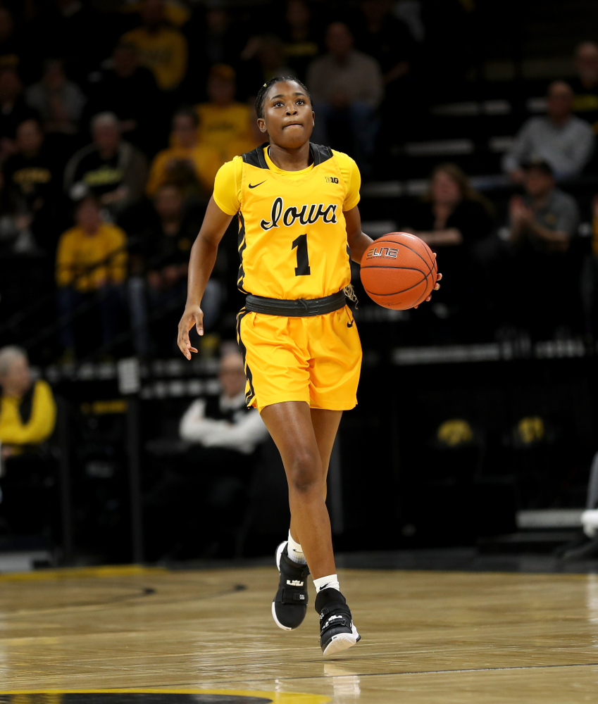 Iowa Hawkeyes guard Tomi Taiwo (1) against the Minnesota Golden Gophers Thursday, February 27, 2020 at Carver-Hawkeye Arena. (Brian Ray/hawkeyesports.com)