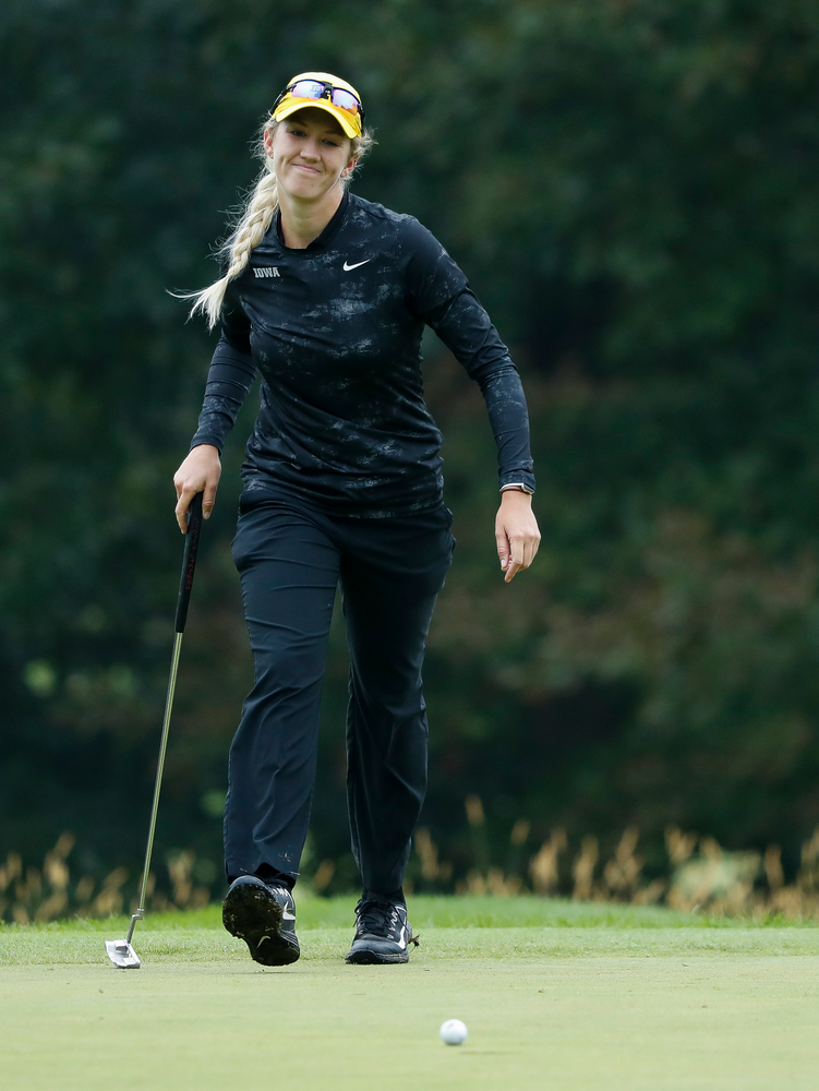 Iowa's Shawn Rennegarbe reacts after just missing a birdie putt during the final round of the Diane Thomason Invitational at Finkbine Golf Course on September 30, 2018. (Tork Mason/hawkeyesports.com)