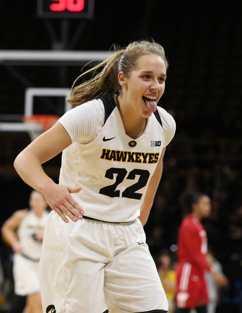 Iowa Hawkeyes guard Kathleen Doyle (22) against the Wisconsin Badgers Monday, January 7, 2019 at Carver-Hawkeye Arena. (Brian Ray/hawkeyesports.com)