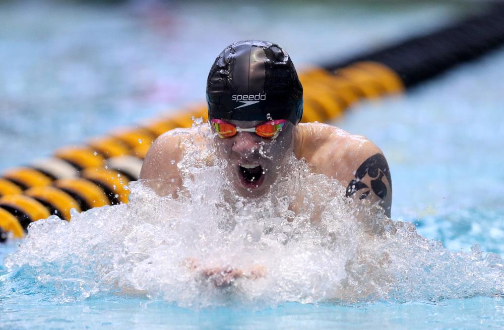 Iowa's Tanner Nelson competes in the 100-yard breaststroke on the third day at the 2019 Big Ten Swimming and Diving Championships Thursday, February 28, 2019 at the Campus Wellness and Recreation Center. (Brian Ray/hawkeyesports.com)