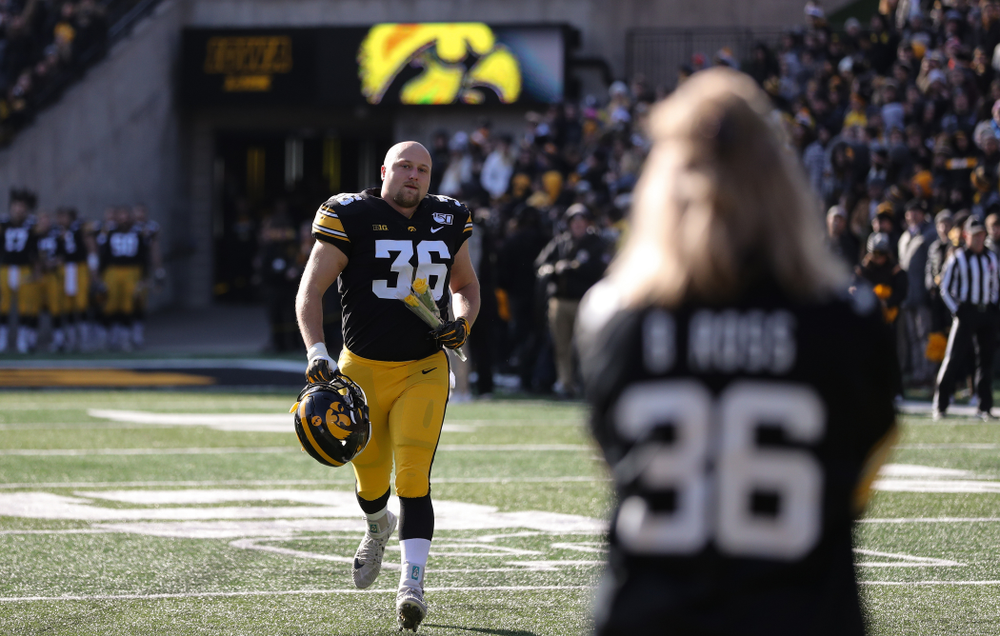 Iowa Hawkeyes fullback Brady Ross (36) during Senior Day festivities before their game against the Illinois Fighting Illini Saturday, November 23, 2019 at Kinnick Stadium. (Brian Ray/hawkeyesports.com)