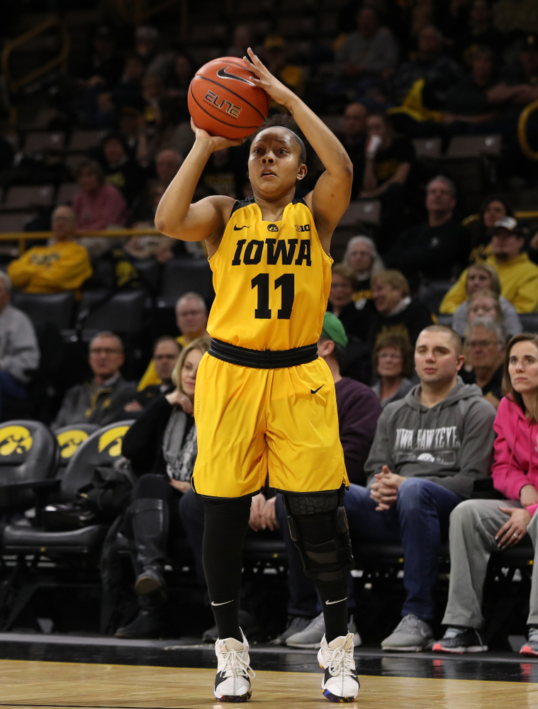 Iowa Hawkeyes guard Tania Davis (11) against the Michigan State Spartans Thursday, February 7, 2019 at Carver-Hawkeye Arena. (Brian Ray/hawkeyesports.com)