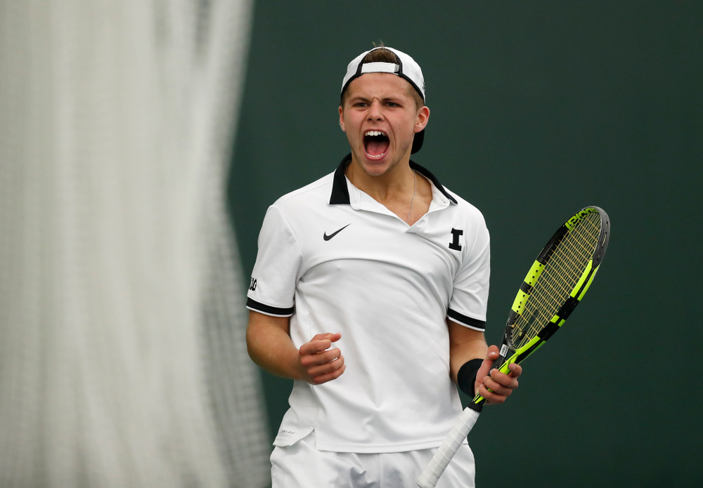 Will Davies against Purdue Sunday, April 15, 2018 at the Hawkeye Tennis and Recreation Center. (Brian Ray/hawkeyesports.com)