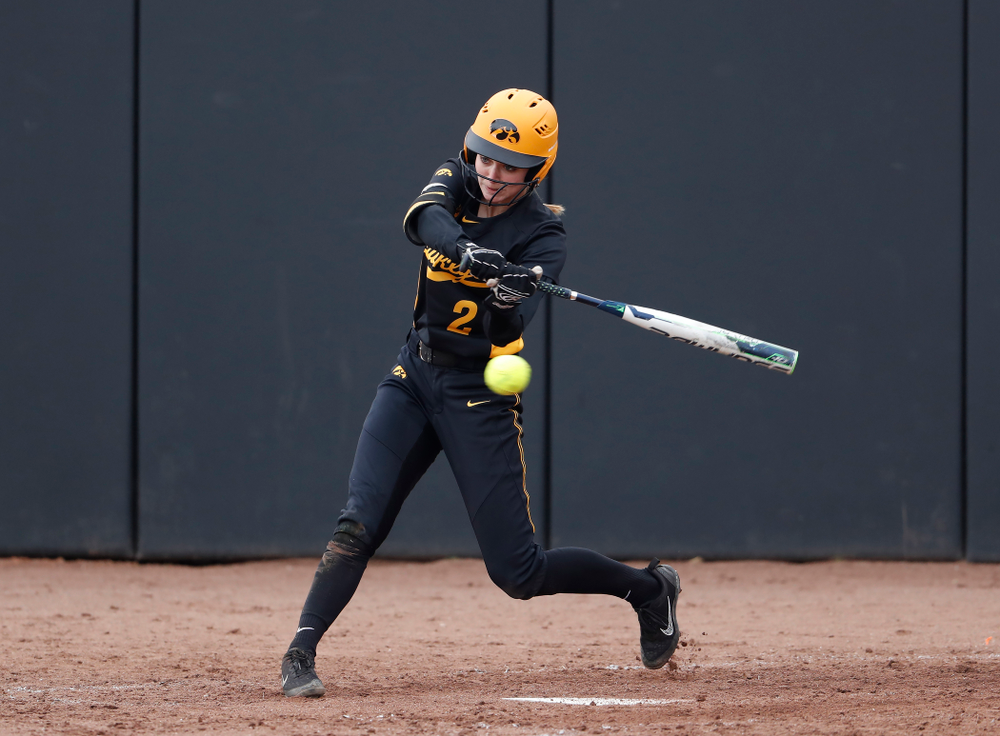 Iowa Hawkeyes infielder Aralee Bogar (2) against the Minnesota Golden Gophers Friday, April 13, 2018 at Bob Pearl Field. (Brian Ray/hawkeyesports.com)