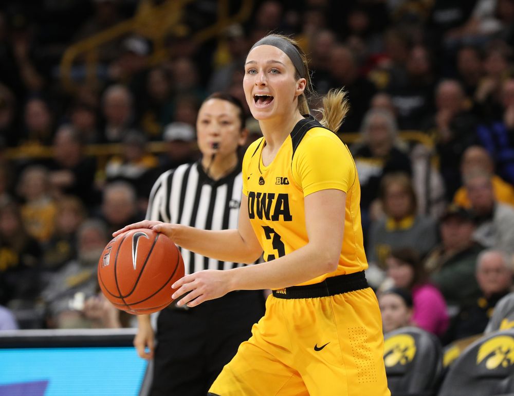 Iowa Hawkeyes guard Makenzie Meyer (3) against the Northwestern Wildcats Sunday, March 3, 2019 at Carver-Hawkeye Arena. (Brian Ray/hawkeyesports.com)