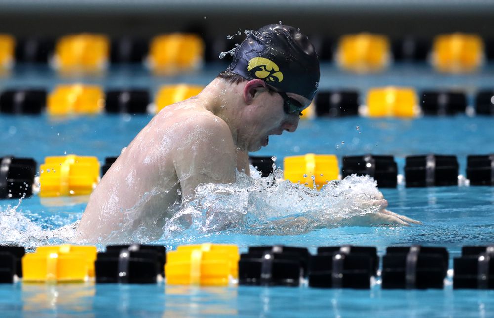 Iowa's Dolan Craine competes in the 200-yard breaststroke during the 2019 Big Ten Men's Swimming and Diving Championships Saturday, March 2, 2019 at the Campus Wellness and Recreation Center. (Brian Ray/hawkeyesports.com)