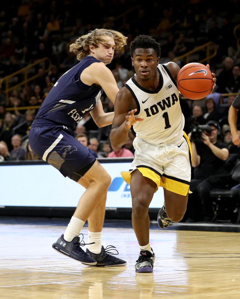 Iowa Hawkeyes guard Joe Toussaint (1) against North Florida Thursday, November 21, 2019 at Carver-Hawkeye Arena. (Brian Ray/hawkeyesports.com)