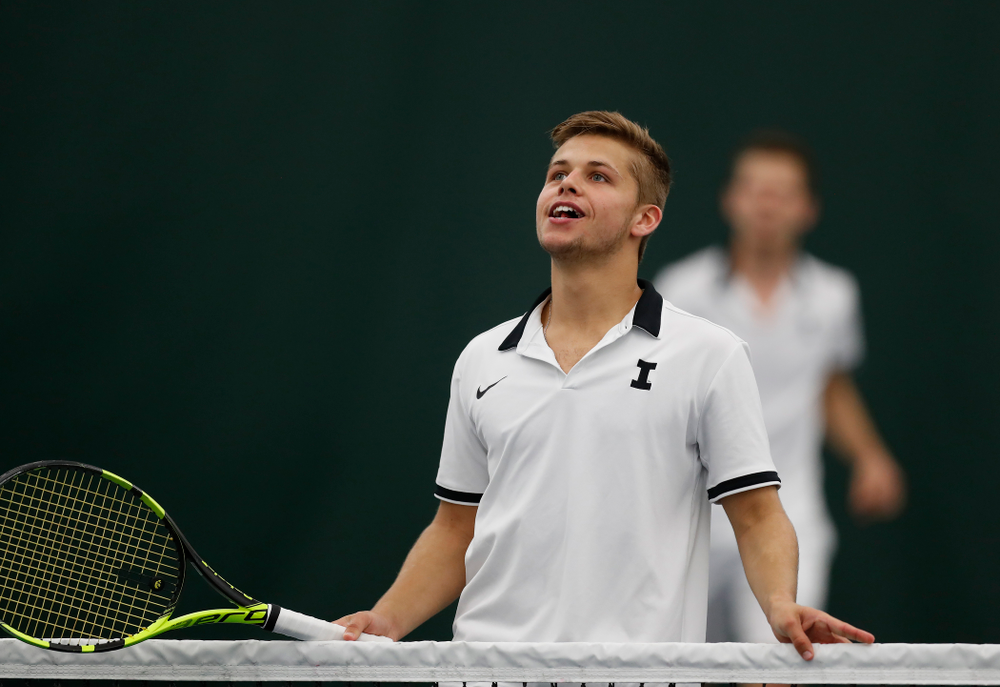 Will Davies and Piotr Smietana play a doubles match against Purdue Sunday, April 15, 2018 at the Hawkeye Tennis and Recreation Center. (Brian Ray/hawkeyesports.com)