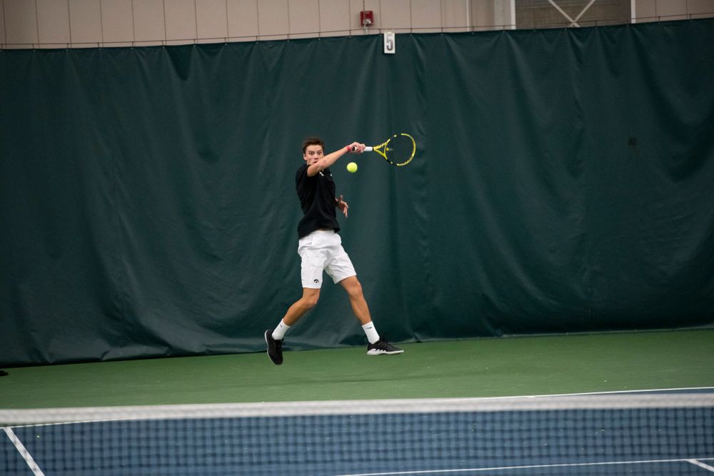 The Iowa men's tennis team competes against Cornell in The Rise Tennis Center in Ithaca, NY on Sunday, Feb. 24, 2019.