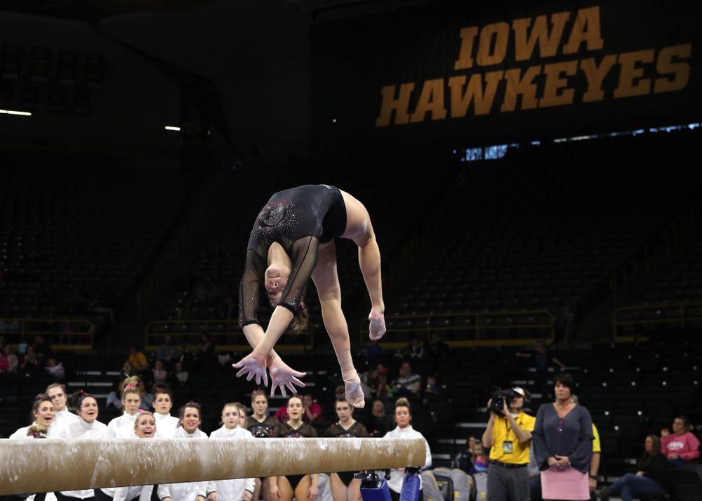 Iowa's Mackenzie Vance competes on the beam during their meet against the Minnesota Golden Gophers Saturday, January 19, 2019 at Carver-Hawkeye Arena. (Brian Ray/hawkeyesports.com)