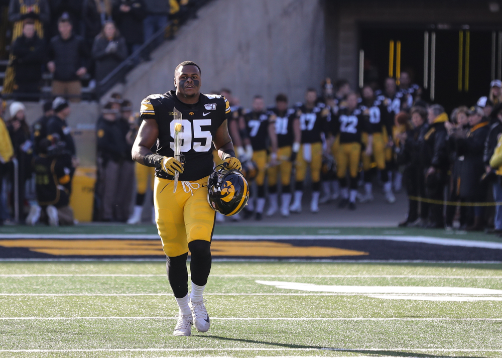 Iowa Hawkeyes defensive lineman Cedrick Lattimore (95) during Senior Day festivities before their game against the Illinois Fighting Illini Saturday, November 23, 2019 at Kinnick Stadium. (Brian Ray/hawkeyesports.com)