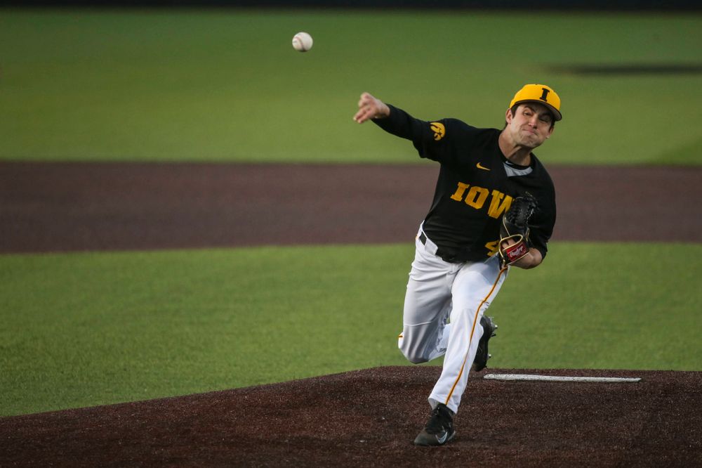 Iowa pitcher Grant Leonard at the game vs. Bradley on Tuesday, March 26, 2019 at (place). (Lily Smith/hawkeyesports.com)