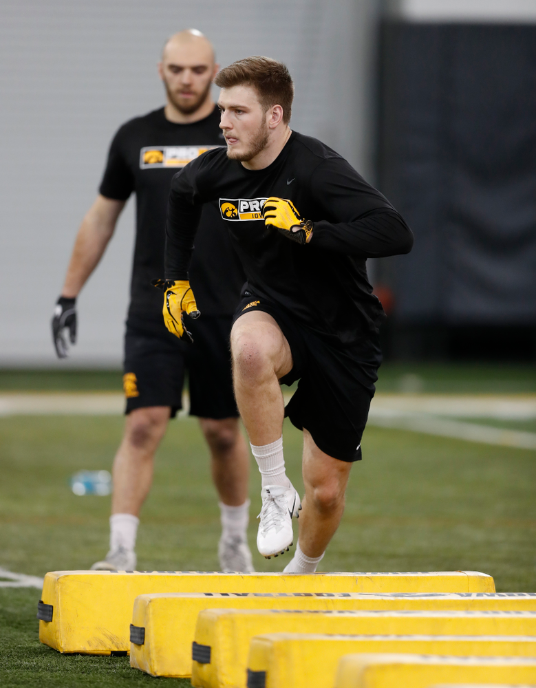 Iowa Hawkeyes linebacker Ben Niemann (44) during the team's annual pro day Monday, March 26, 2018 at the Hansen Football Performance Center. (Brian Ray/hawkeyesports.com)