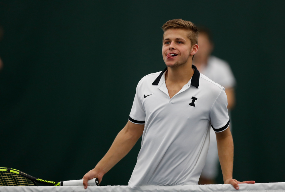Will Davies and Piotr Smietana play a doubles match against Purdue Sunday, April 15, 2018 at the Hawkeye Tennis and Recreation Center. (Brian Ray/hawkeyesports.com)