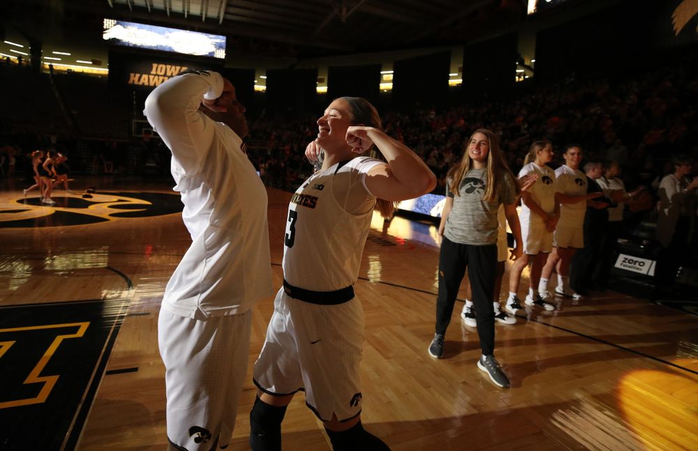 Iowa Hawkeyes guard Makenzie Meyer (3) and guard Zion Sanders (24) against the Nebraska Cornhuskers Thursday, January 3, 2019 at Carver-Hawkeye Arena. (Brian Ray/hawkeyesports.com)