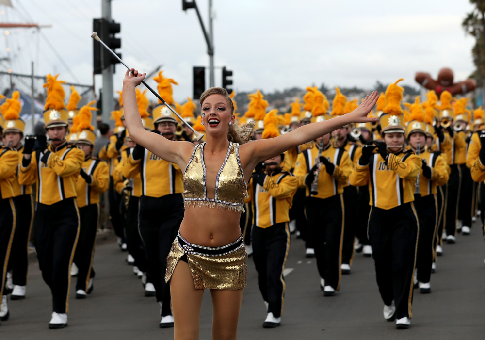 The Hawkeye Marching Band and the Iowa Spirit Squad march in the Holiday Bowl Parade Thursday, December 26, 2019 in San Diego. (Brian Ray/hawkeyesports.com)