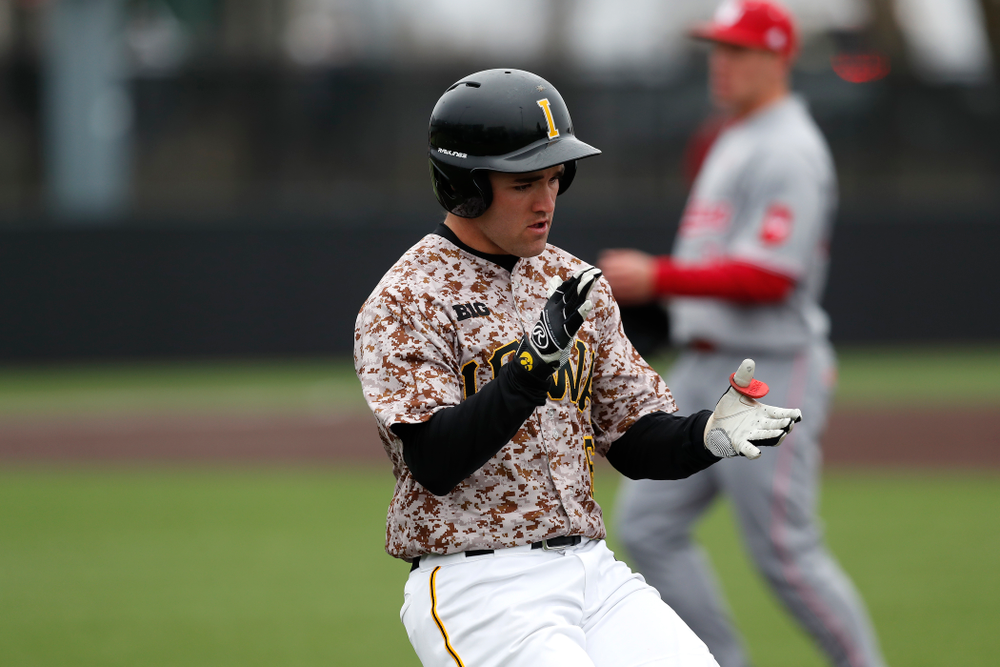 Iowa Hawkeyes outfielder Justin Jenkins (6) during a double header against the Indiana Hoosiers Friday, March 23, 2018 at Duane Banks Field. (Brian Ray/hawkeyesports.com)