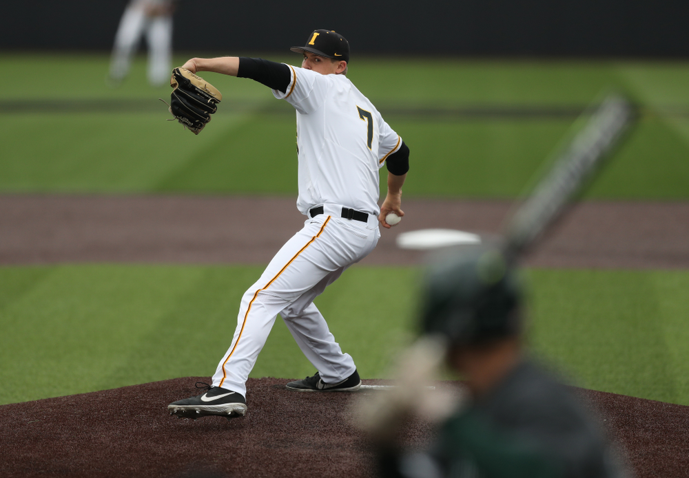 Iowa Hawkeyes Grant Judkins (7) against Michigan State Sunday, May 12, 2019 at Duane Banks Field. (Brian Ray/hawkeyesports.com)
