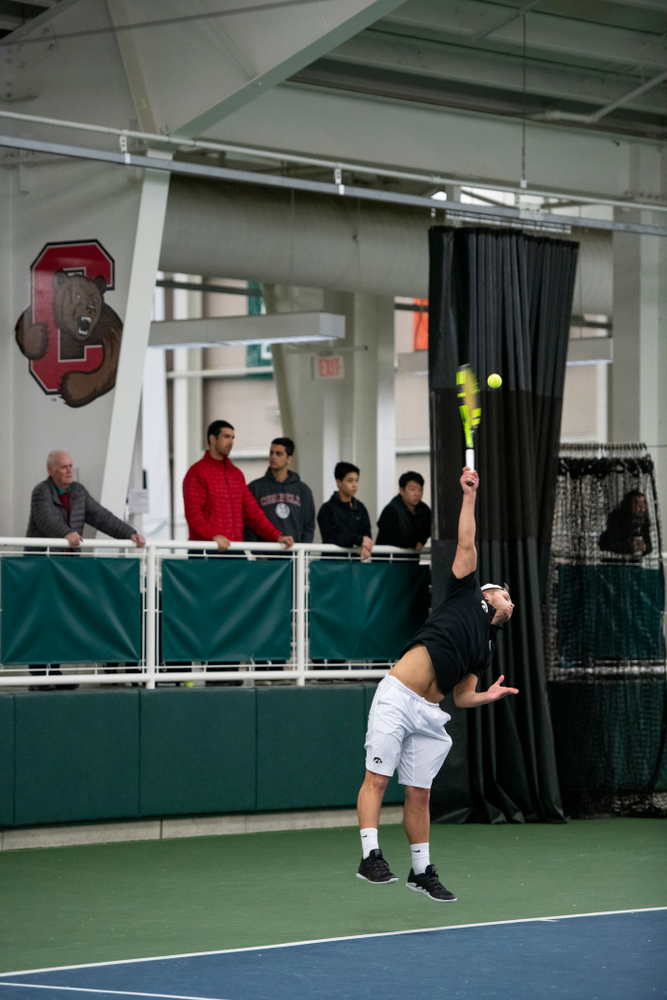 The Iowa men's tennis team competes against Cornell in The Rise Tennis Center in Ithaca, NY on Sunday, Feb. 24, 2019.