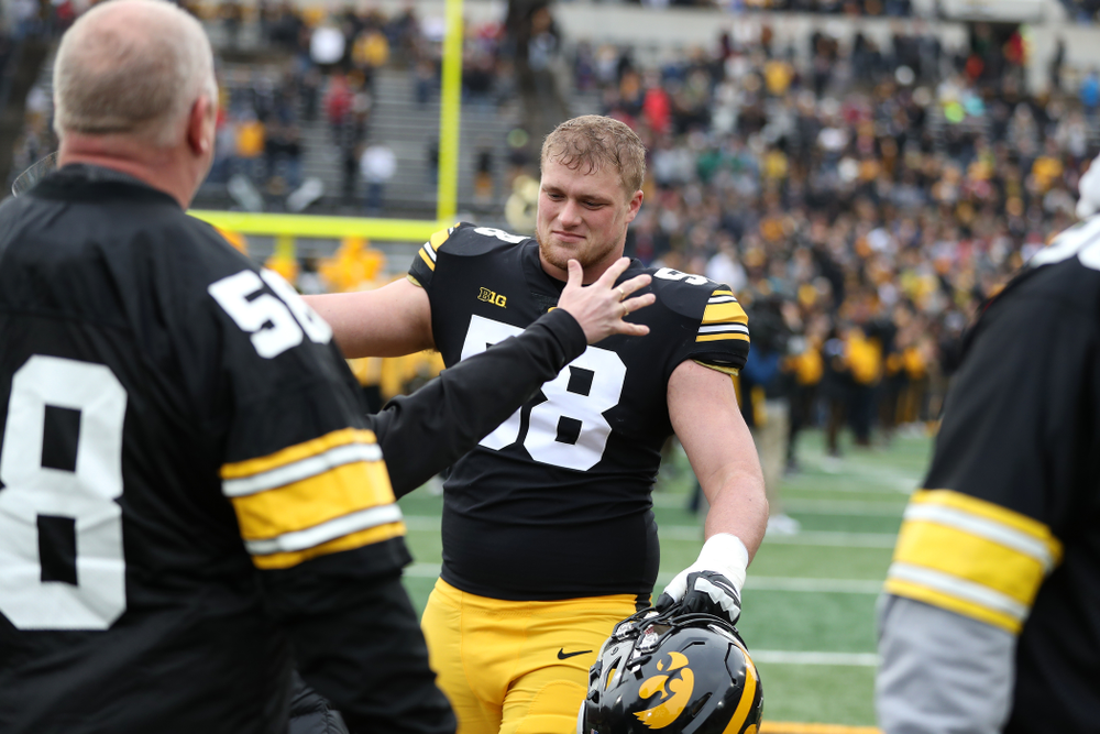 Iowa Hawkeyes offensive lineman Jake Newborg (58) during senior day activities before their game against the Nebraska Cornhuskers Friday, November 23, 2018 at Kinnick Stadium. (Brian Ray/hawkeyesports.com)