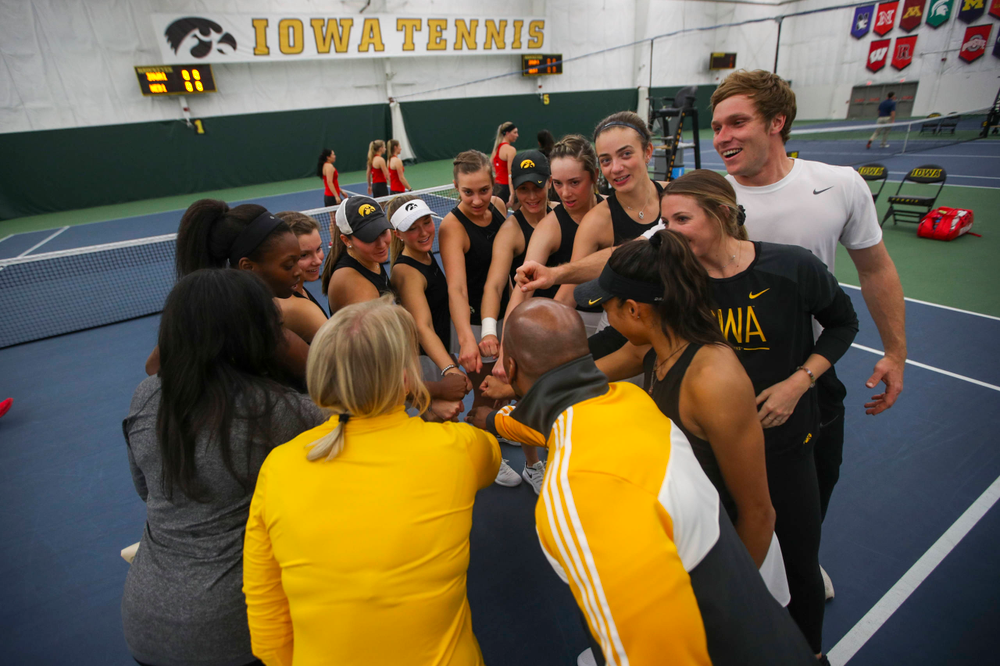 The Iowa womenÕs tennis team at womenÕs tennis senior day vs Nebraska on Saturday, April 13, 2019 at the Hawkeye Tennis and Recreation Complex. (Lily Smith/hawkeyesports.com)