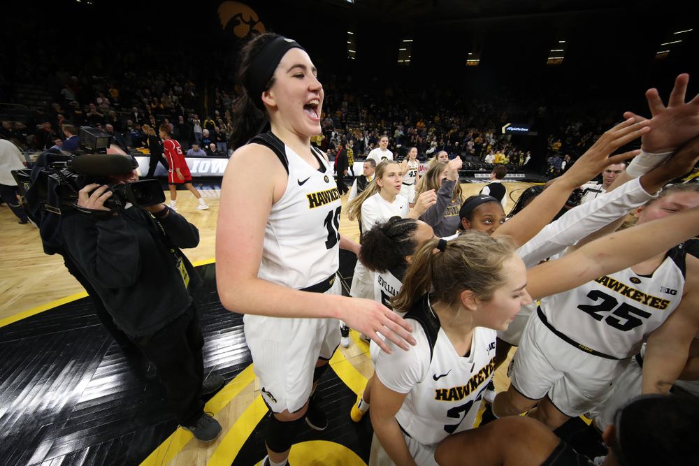 Iowa Hawkeyes forward Megan Gustafson (10) against the Rutgers Scarlet Knights Wednesday, January 23, 2019 at Carver-Hawkeye Arena. (Brian Ray/hawkeyesports.com)