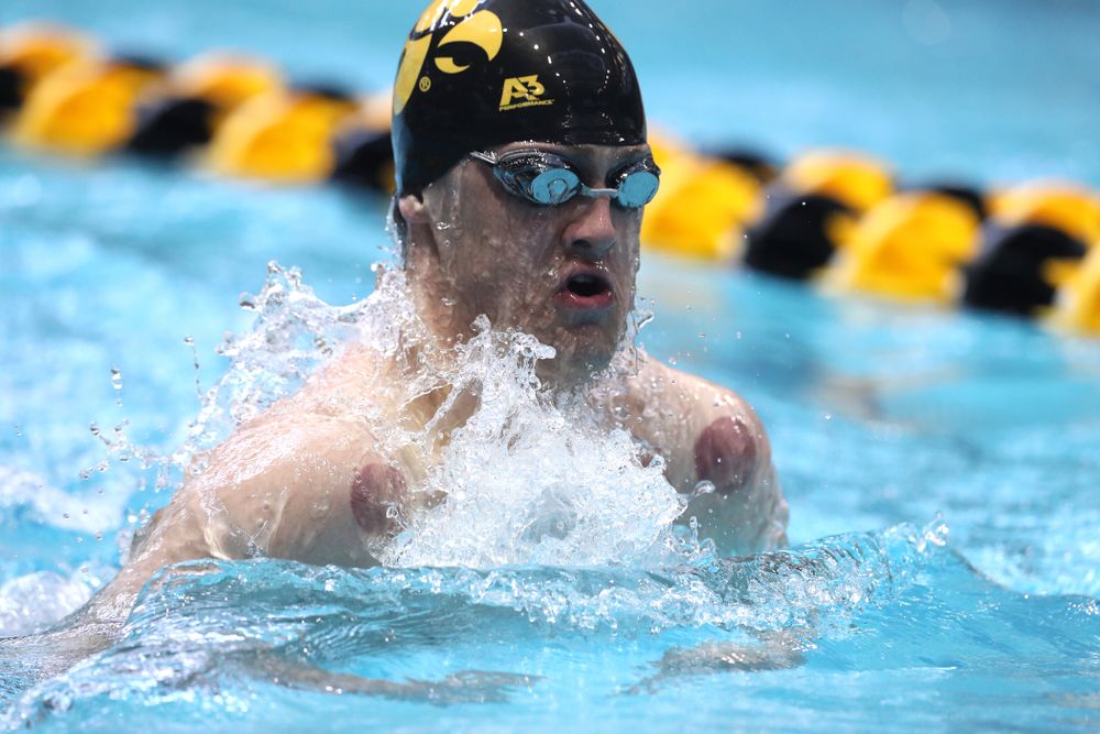 Iowa's Caleb Babb competes in the 200-yard breaststroke during the 2019 Big Ten Men's Swimming and Diving Championships Saturday, March 2, 2019 at the Campus Wellness and Recreation Center. (Brian Ray/hawkeyesports.com)