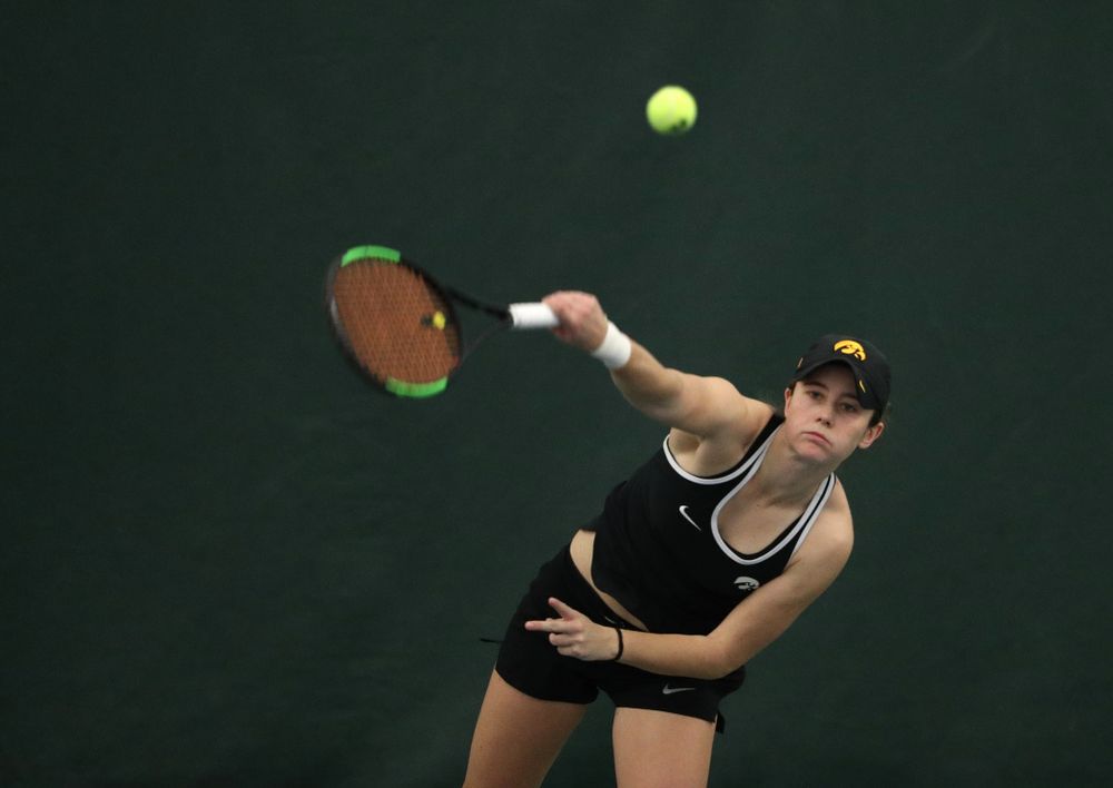 Iowa's Elise Van Heuvelen Treadwell against the Penn State Nittany Lions Sunday, February 24, 2019 at the Hawkeye Tennis and Recreation Complex. (Brian Ray/hawkeyesports.com)