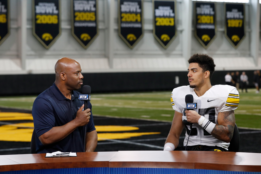 Iowa Hawkeyes defensive back Amani Hooker (27) on the Big Ten Network set Monday, August 20, 2018 at the Hansen Football Performance Center. (Brian Ray/hawkeyesports.com)
