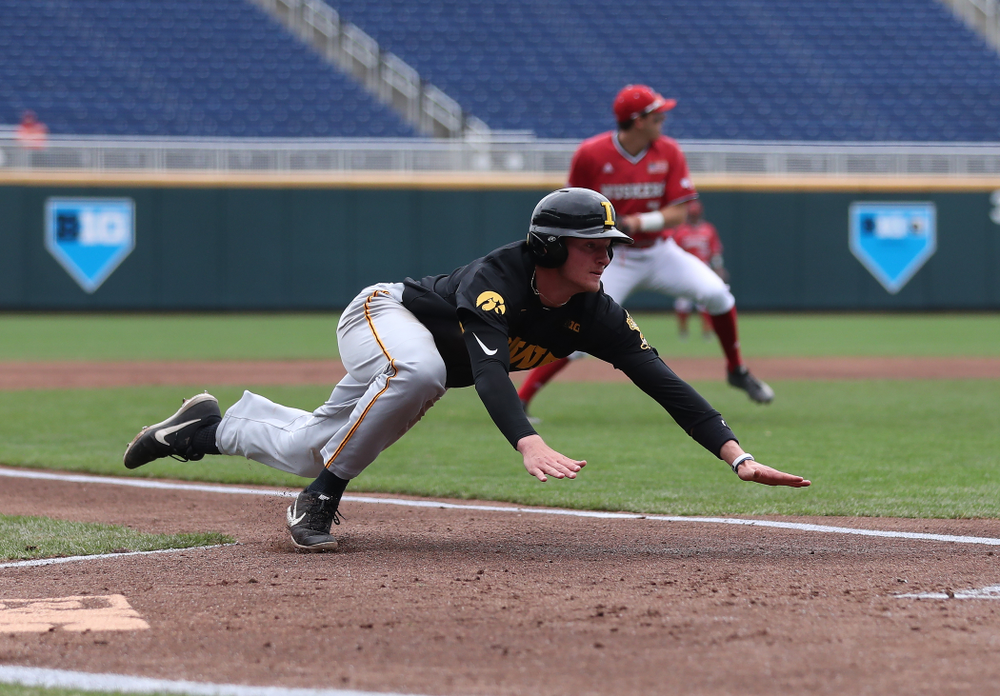 Iowa Hawkeyes infielder Brendan Sher (2) against the Nebraska Cornhuskers in the first round of the Big Ten Baseball Tournament Friday, May 24, 2019 at TD Ameritrade Park in Omaha, Neb. (Brian Ray/hawkeyesports.com)
