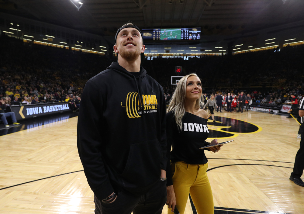 Former Hawkeye Football player and San Francisco 49ers Pro Bowl tight end George Kittle against the Ohio State Buckeyes Saturday, January 12, 2019 at Carver-Hawkeye Arena. (Brian Ray/hawkeyesports.com)