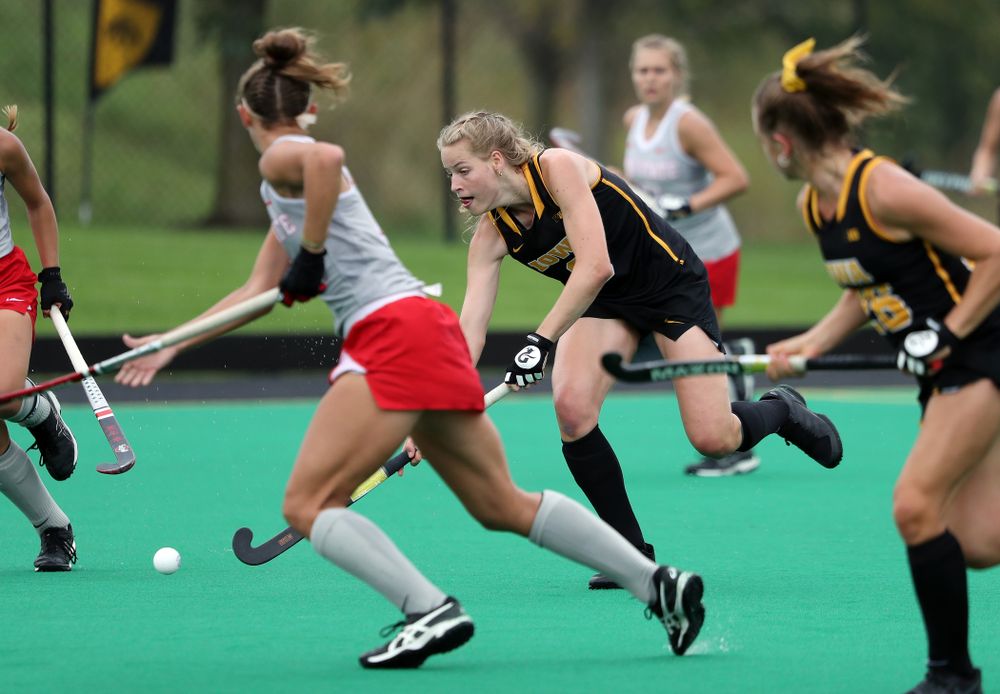Iowa Hawkeyes Sofie Stribos (9) during a 2-1 victory against the Ohio State Buckeyes Friday, September 27, 2019 at Grant Field. (Brian Ray/hawkeyesports.com)