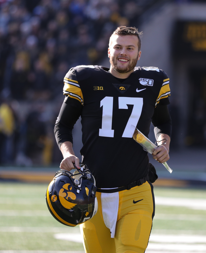 Iowa Hawkeyes quarterback Ryan Schmidt (17) during Senior Day festivities before their game against the Illinois Fighting Illini Saturday, November 23, 2019 at Kinnick Stadium. (Brian Ray/hawkeyesports.com)