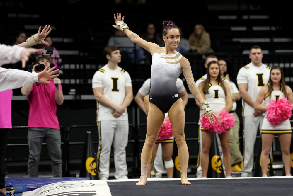 IowaÕs Allie Gilchrist competes on the floor against Ball State and Air Force Saturday, January 11, 2020 at Carver-Hawkeye Arena. (Brian Ray/hawkeyesports.com)
