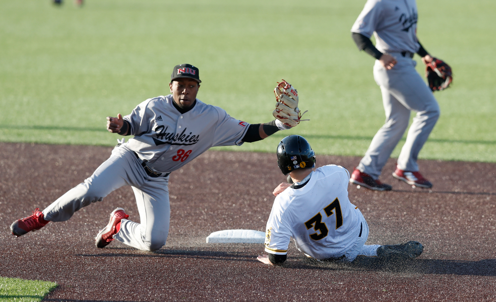 Iowa Hawkeyes outfielder Kace Massner (37) against Northern Illinois Tuesday, April 17, 2018 at Duane Banks Field. (Brian Ray/hawkeyesports.com)