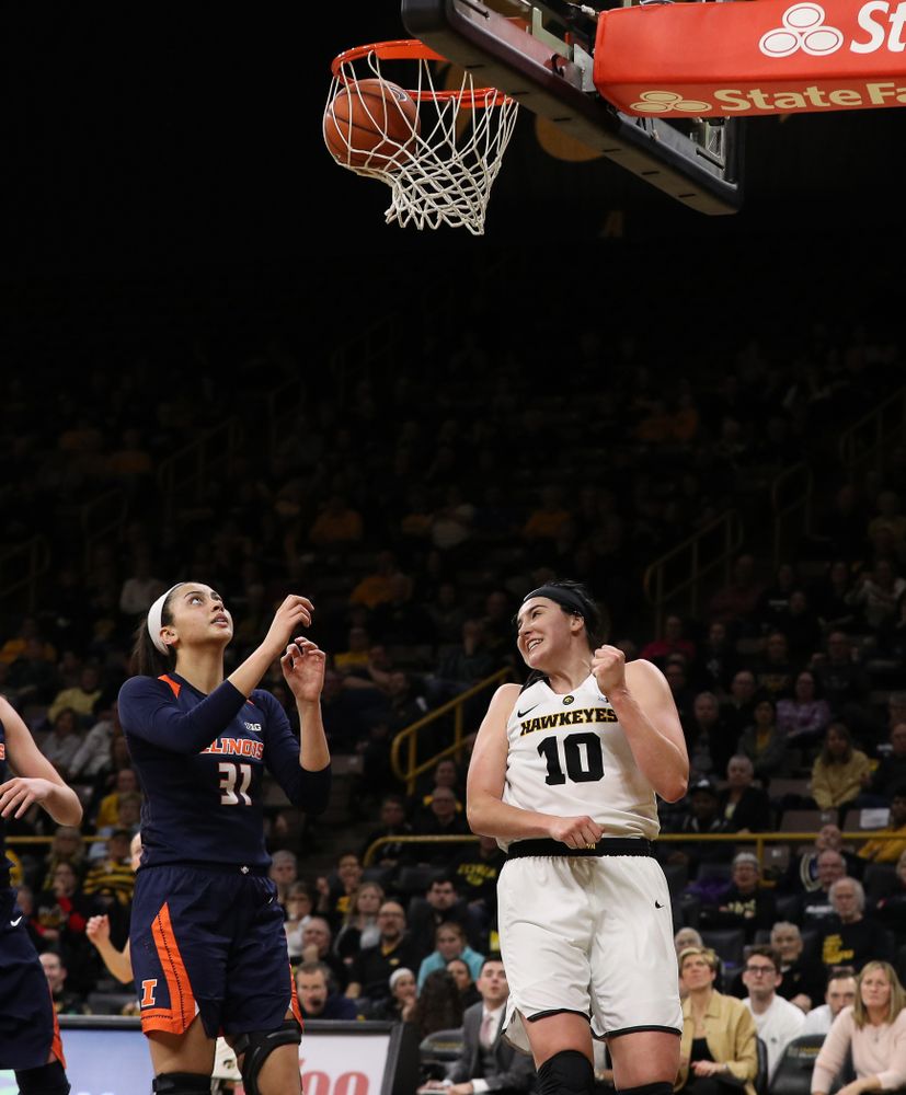 Iowa Hawkeyes forward Megan Gustafson (10) against the Illinois Fighting Illini Thursday, February 14, 2019 at Carver-Hawkeye Arena. (Brian Ray/hawkeyesports.com)