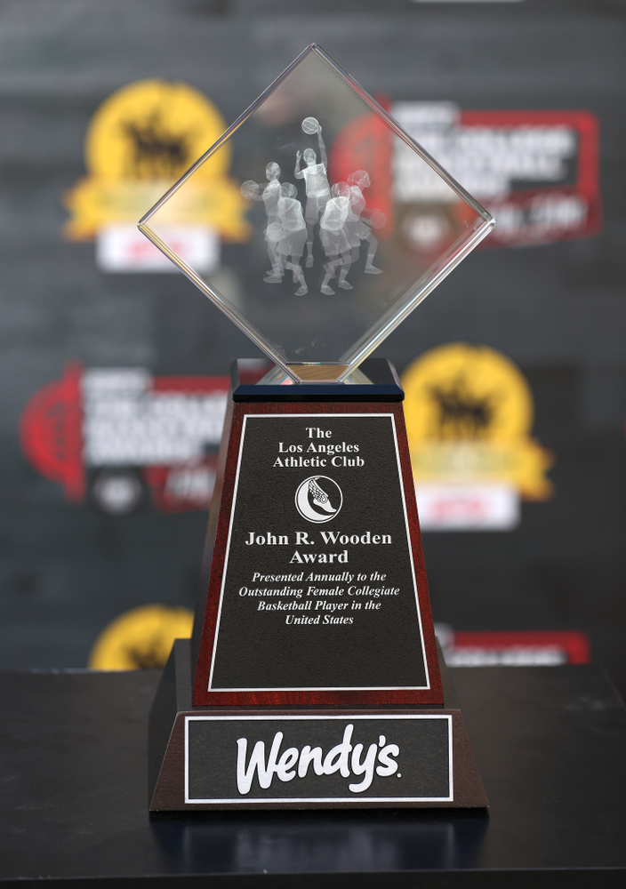 The John R. Wooden WomenÕs Basketball Award on the red carpet before the ESPN College Basketball Awards show Friday, April 12, 2019 at The Novo at LA Live. (Brian Ray/hawkeyesports.com)
