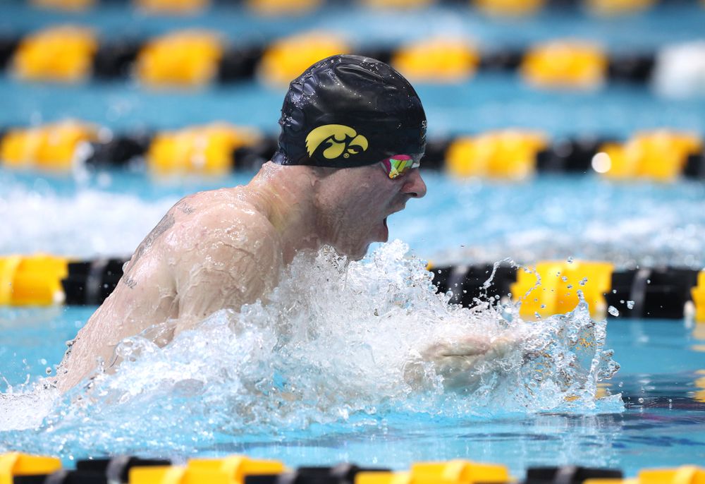 Iowa's Tanner Nelson competes in the 200-yard breaststroke during the 2019 Big Ten Men's Swimming and Diving Championships Saturday, March 2, 2019 at the Campus Wellness and Recreation Center. (Brian Ray/hawkeyesports.com)