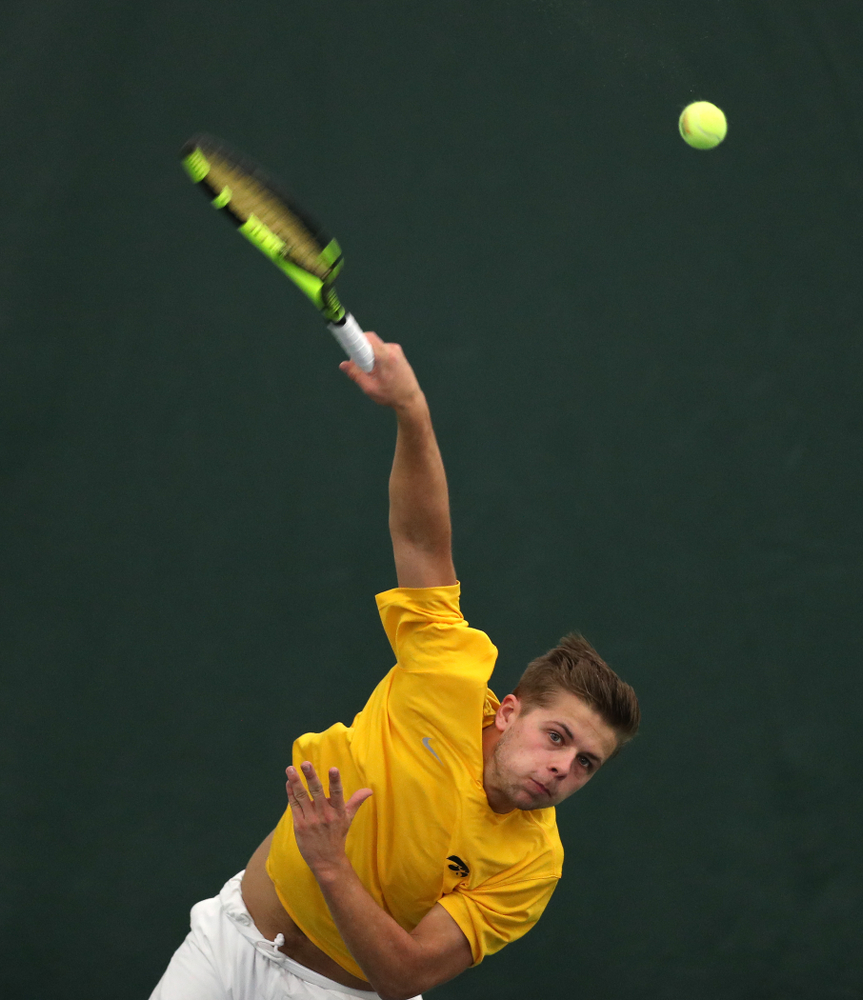 Oliver Okonkwo and Will Davies against Utah Sunday, February 10, 2019 at the Hawkeye Tennis and Recreation Complex. (Brian Ray/hawkeyesports.com)