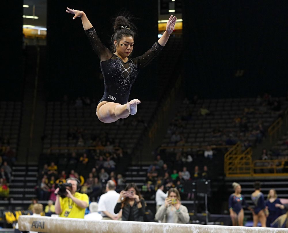 Iowa’s Clair Kaji competes on the beam during their meet at Carver-Hawkeye Arena in Iowa City on Sunday, March 8, 2020. (Stephen Mally/hawkeyesports.com)