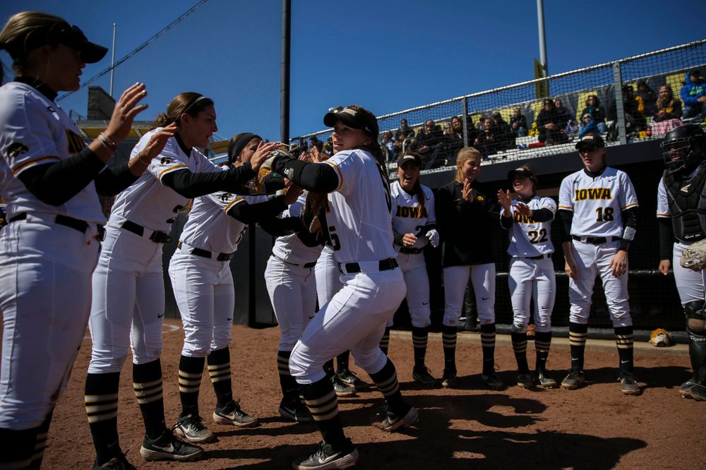 Iowa infielder Sydney Owens (5) at game 3 vs Northwestern on Sunday, March 31, 2019 at Bob Pearl Field. (Lily Smith/hawkeyesports.com)
