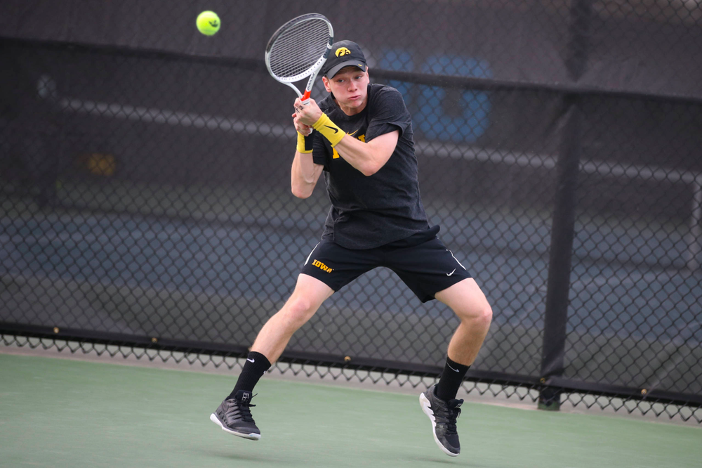 IowaÕs Jason Kerst at tennis vs Illinois State on Sunday, April 21, 2019 at the Hawkeye Tennis and Recreation Complex. (Lily Smith/hawkeyesports.com)
