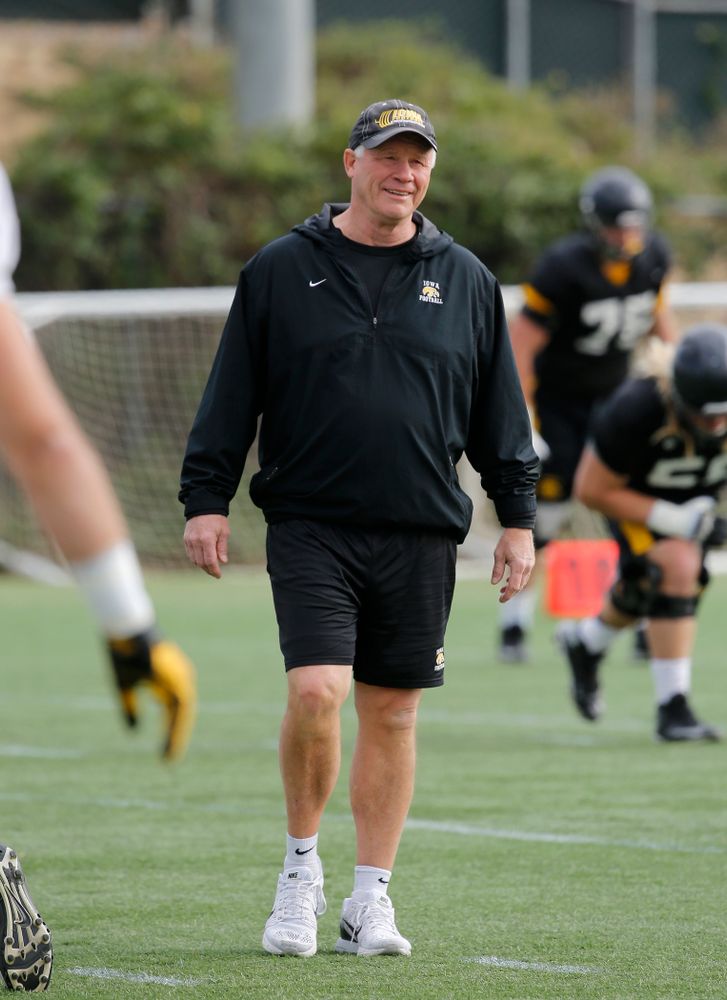 Iowa Hawkeyes defensive line coach Reese Morgan smiles during practice Monday, December 28, 2015 at the Stub Hub Center. (Brian Ray/hawkeyesports.com)