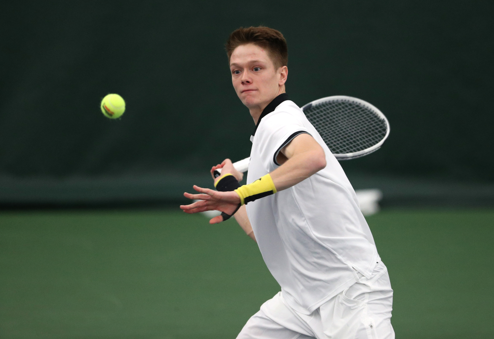 Iowa's Jason Kerst against North Dakota Friday, January 25, 2019 at the Hawkeye Tennis and Recreation Complex. (Brian Ray/hawkeyesports.com)