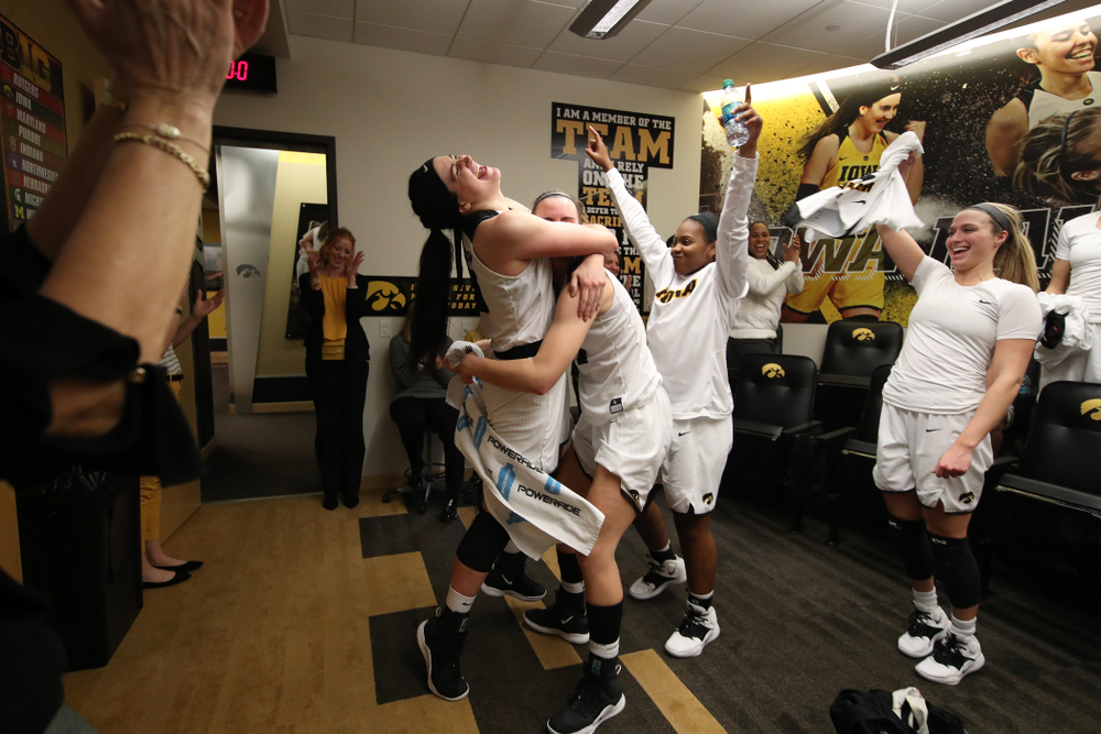 Iowa Hawkeyes forward Megan Gustafson (10) and forward Hannah Stewart (21) against the Rutgers Scarlet Knights Wednesday, January 23, 2019 at Carver-Hawkeye Arena. (Brian Ray/hawkeyesports.com)