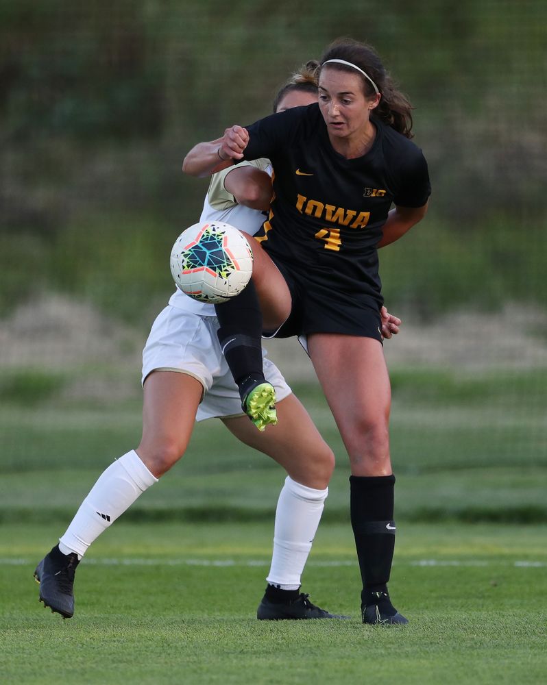 Iowa Hawkeyes forward Kaleigh Haus (4) against Western Michigan Thursday, August 22, 2019 at the Iowa Soccer Complex. (Brian Ray/hawkeyesports.com)