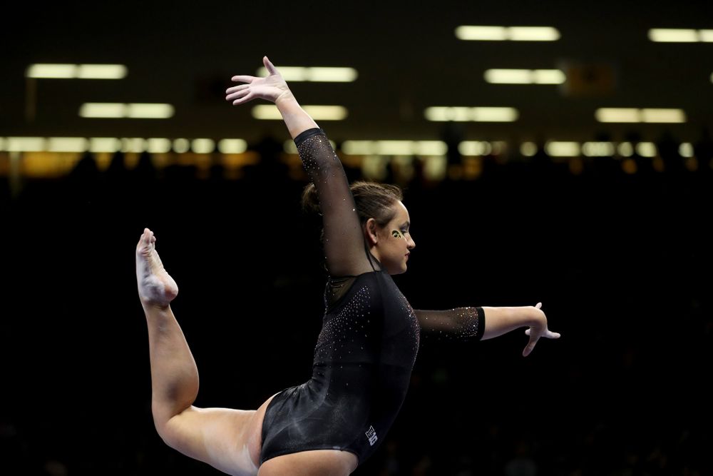 Iowa’s Dani Castillo competes on the beam against Michigan Friday, February 14, 2020 at Carver-Hawkeye Arena. (Brian Ray/hawkeyesports.com)