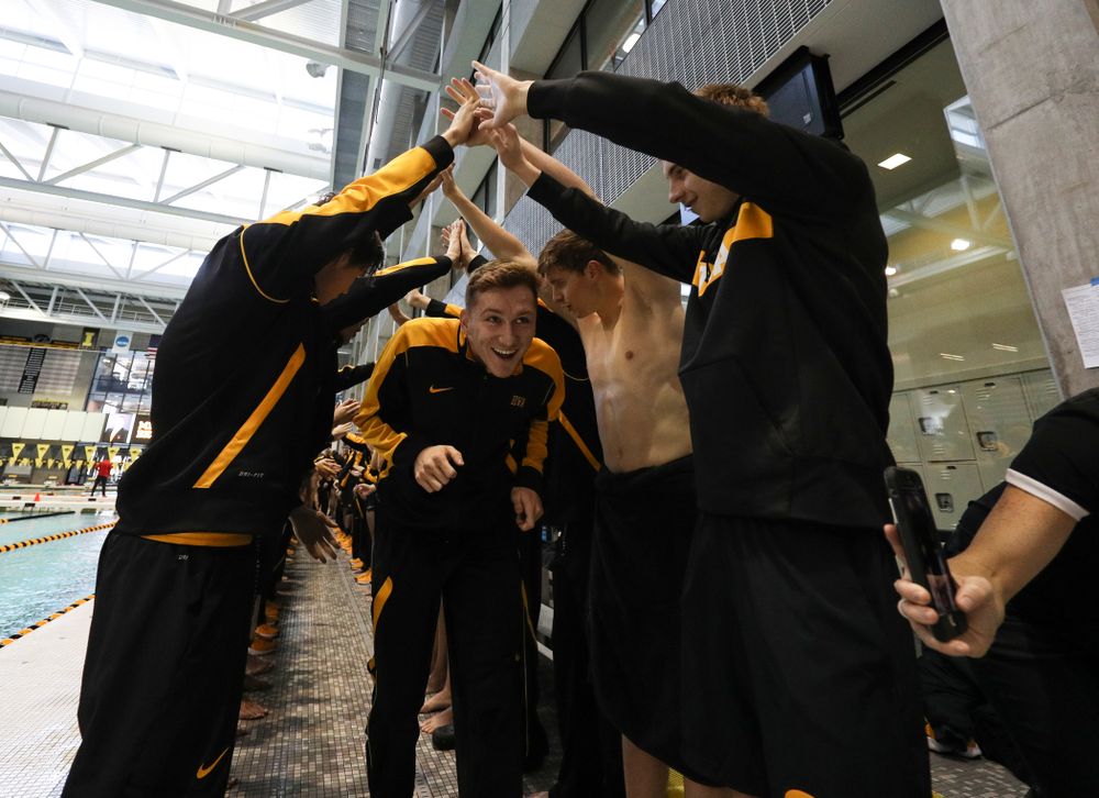 Michal Brzus is introduced during senior day before a double dual against Wisconsin and Northwestern Saturday, January 19, 2019 at the Campus Recreation and Wellness Center. (Brian Ray/hawkeyesports.com)