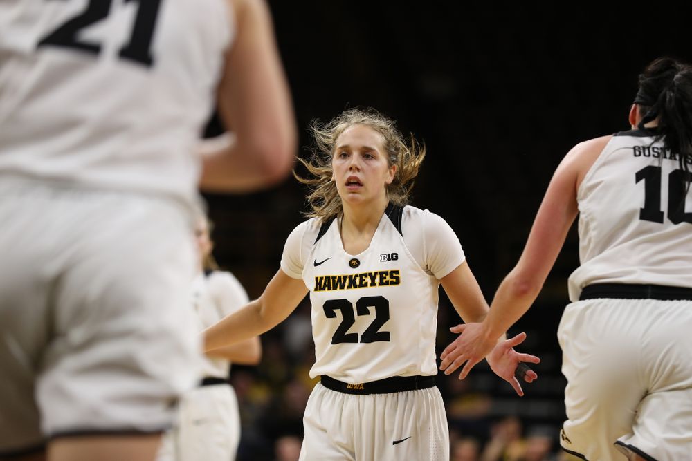 Iowa Hawkeyes guard Kathleen Doyle (22) against the Nebraska Cornhuskers Thursday, January 3, 2019 at Carver-Hawkeye Arena. (Brian Ray/hawkeyesports.com)