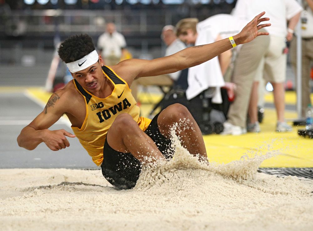 Iowa’s James Carter competes in the men’s triple jump event at the Black and Gold Invite at the Recreation Building in Iowa City on Saturday, February 1, 2020. (Stephen Mally/hawkeyesports.com)